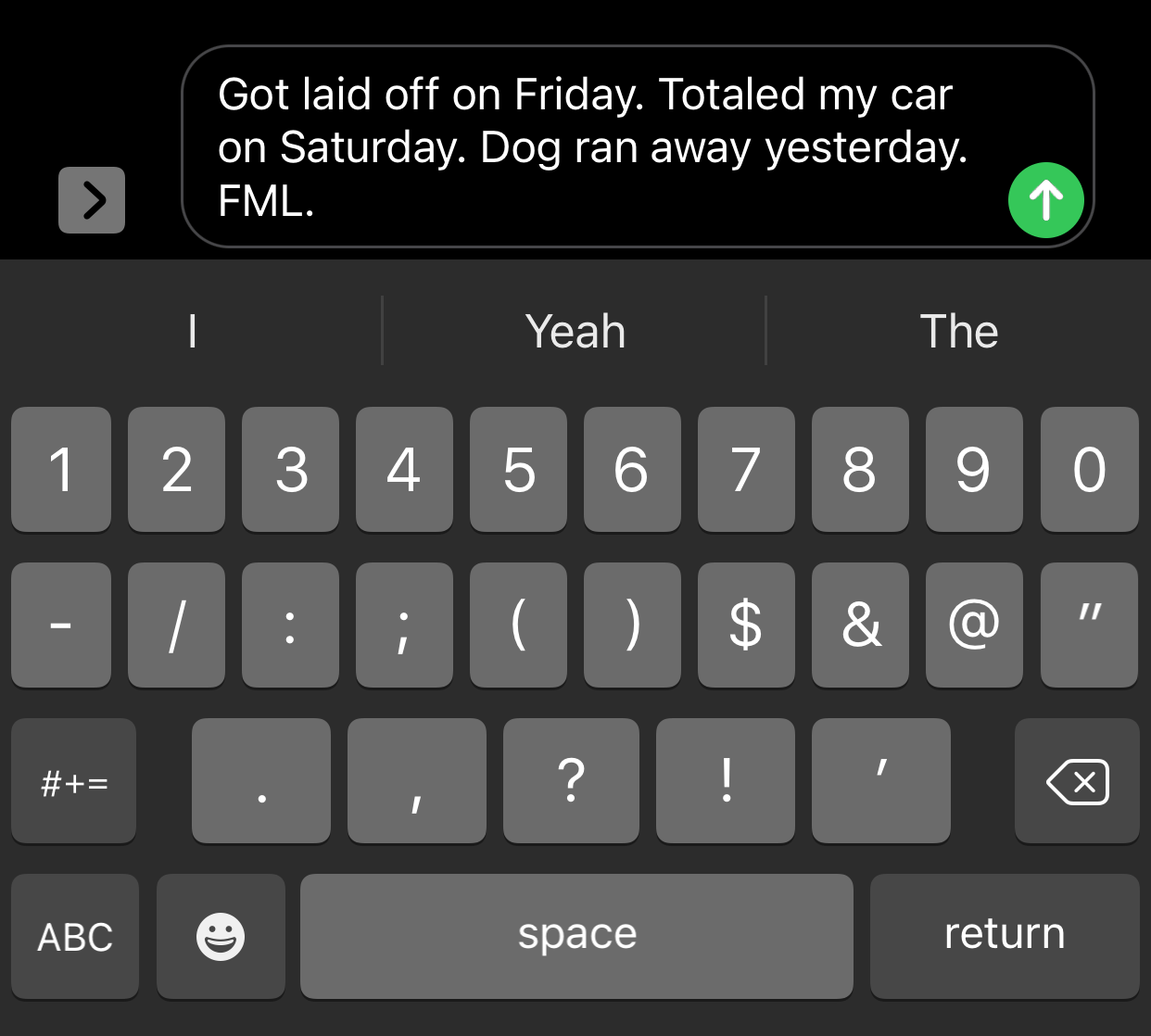 An example of the initialism FML in a text message.