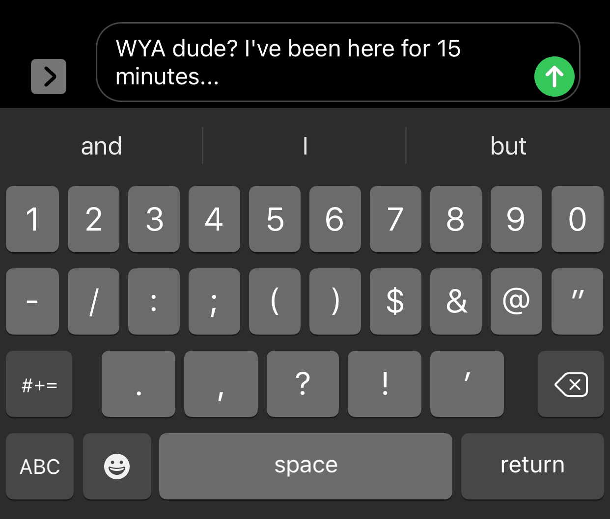 An example of the initialism WYA in a text message.