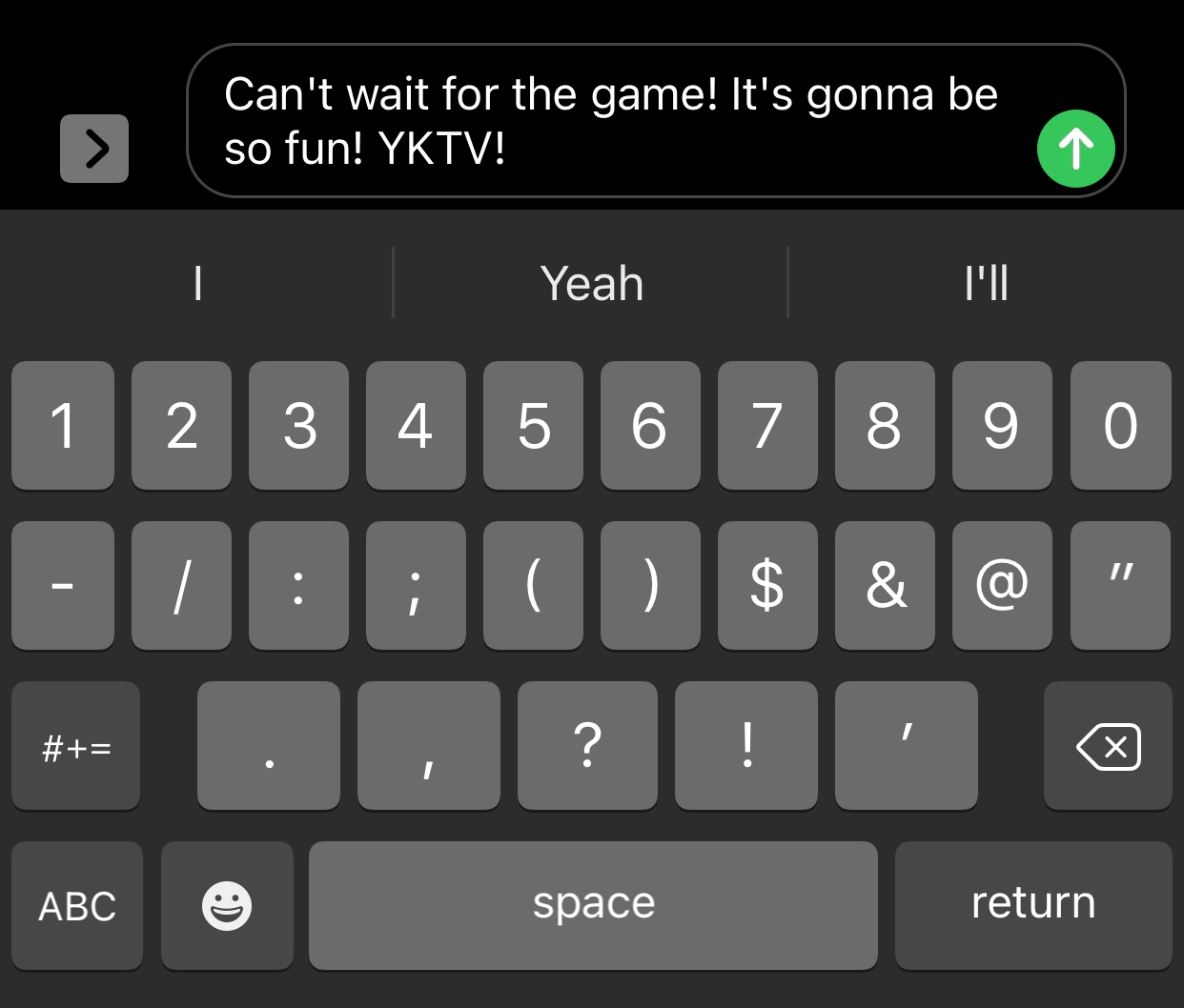 An example of the initialism YKTV in a text message.
